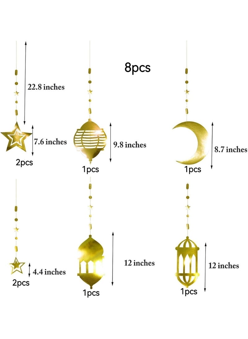 8 PCS Gold Ramadan Star-Moon Party-Decorations Garland - Twinkle Little Star Hanging Decoration Streamers Swirl Lantern, Eid Mubarak Birthday Wedding Party Banner Decor Panduola - Image 5